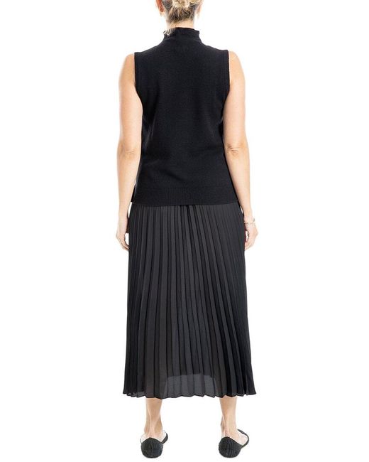 Max Studio Black 2Pc Top & Pleated Midi Skirt