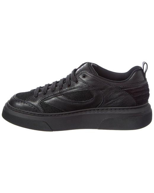 Ferragamo Black Cassina Leather-Trim Sneaker for men
