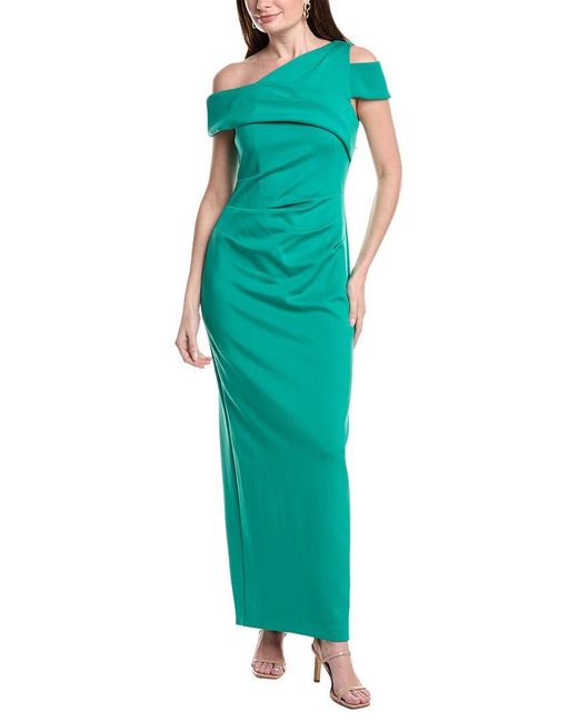 Adrianna Papell Green Asymmetrical Drape Slim Column Gown