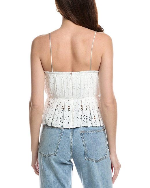 Rebecca Taylor Blue Geo Eyelet Pleated Tank