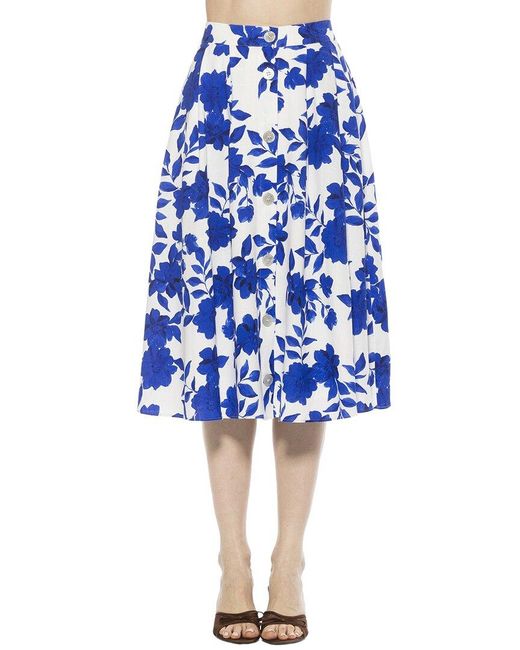 Alexia Admor Blue Maya Linen-Blend Midi Skirt