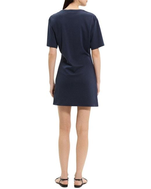 Theory Blue Gathered Shoulder Dress