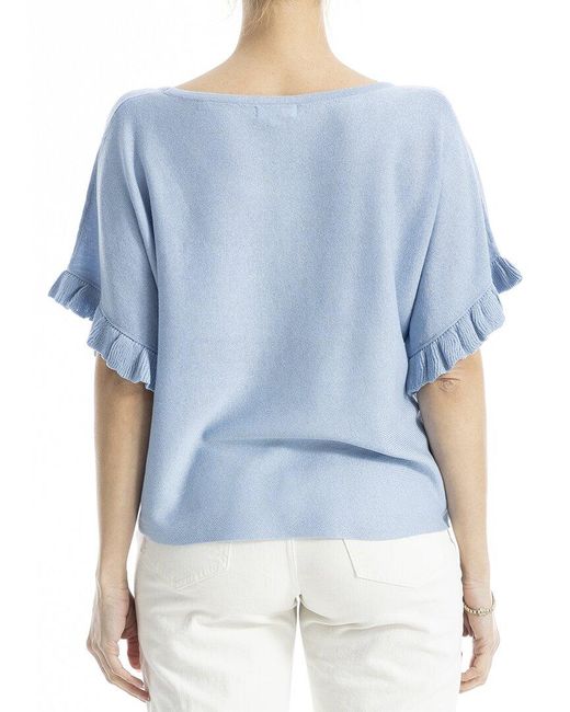 Max Studio Blue Flutter Sleeve Linen-Blend Top