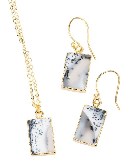 Saachi Metallic 18k Plated Dendritic Opal Necklace & Earrings Set
