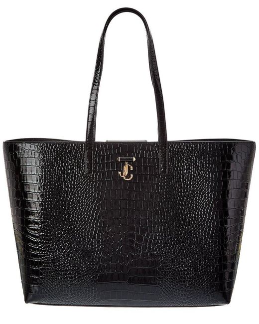 Jimmy Choo Black Jc Logo Large Croc-Embossed Leather Shopping Tote