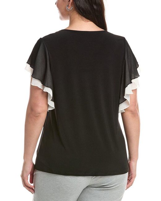 Anne Klein Black Plus Layered Flutter Sleeve Top