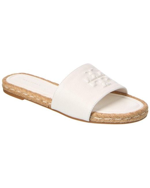Tory Burch White Everly Leather Espadrille Slide