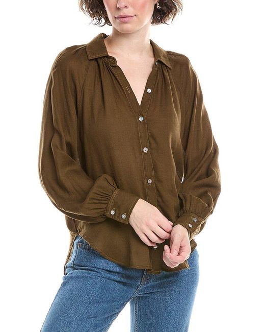 Bella Dahl Brown Flowy Raglan Button-Up Shirt