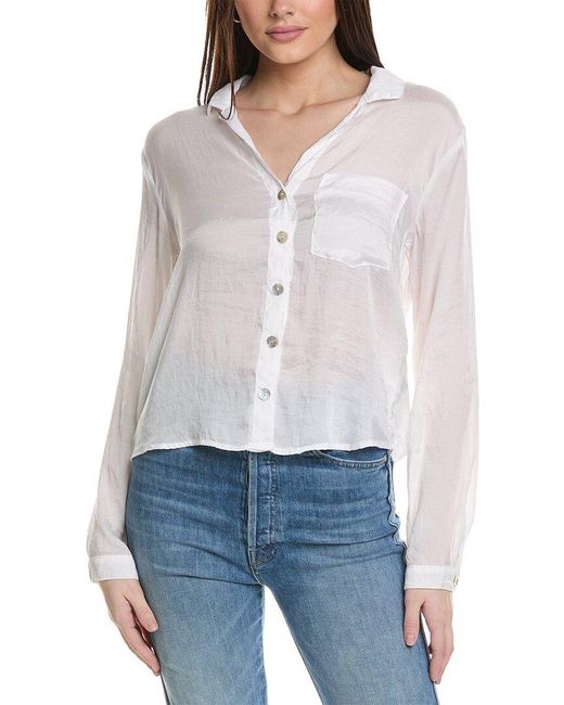 Bella Dahl White Notch Collar Pocket Button-down Shirt