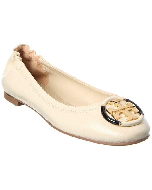 Tory Burch Natural Multi Logo Leather Ballet Flat