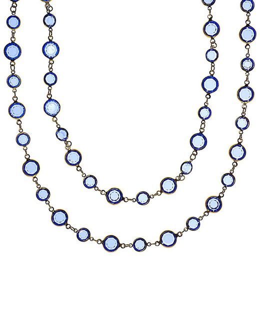 Chanel Vintage Gold-tone Blue Chicklet Sautoir Necklace in Metallic