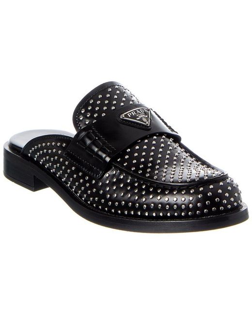 Prada Black Brushed Leather Mule
