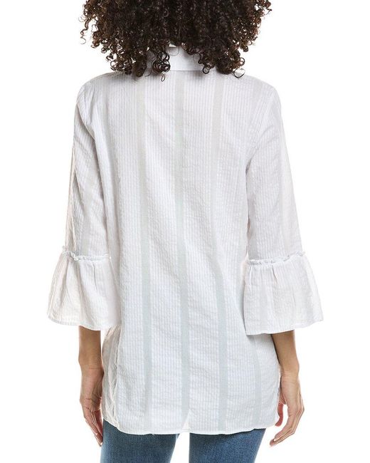 Johnny Was White Ruffle Sleeve Henley Tunic Top