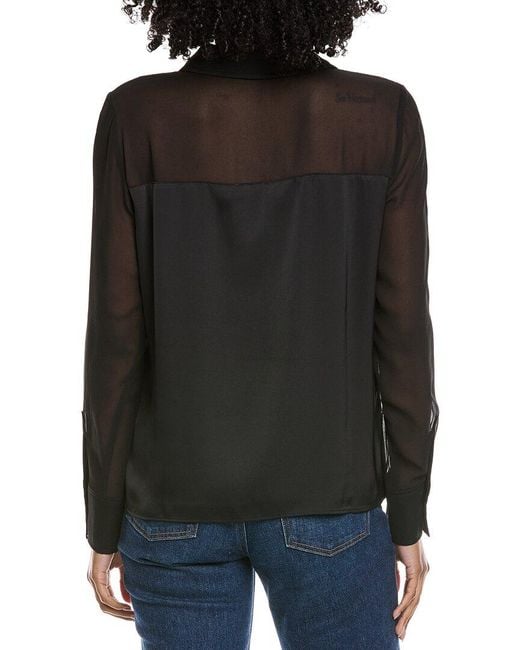 Cece Black Sheer Combo Button Down Blouse