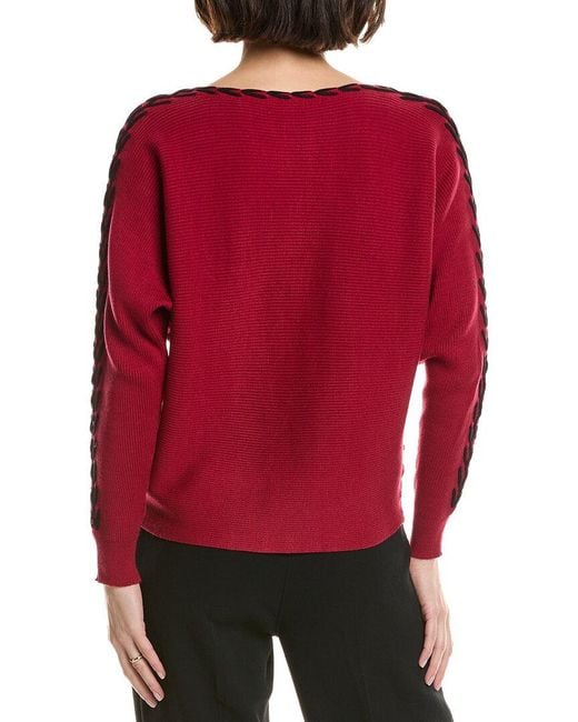 Tahari Red Horizontal Rib Sweater
