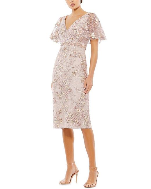Mac Duggal White Butterfly Sleeve Column Midi Dress