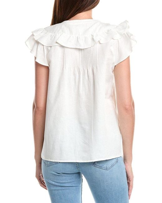 Tahari White Linen-Blend Blouse