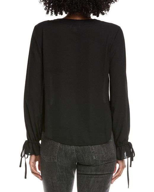 Cece Black V-Neck Flounce Blouse