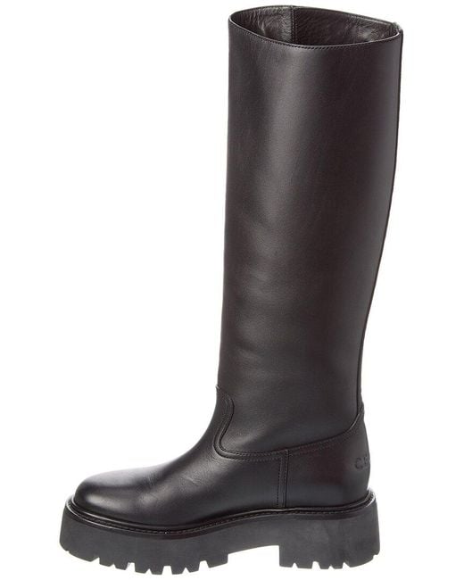 Celine Buckled Leather Knee-high Boot in Black | Lyst