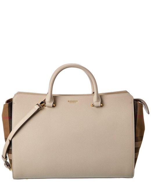 Burberry Natural Banwell Medium Leather & Check Canvas Satchel