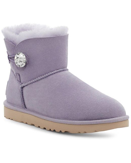 Ugg Purple Mini Bailey Button Bling Suede & Leather Classic Boot