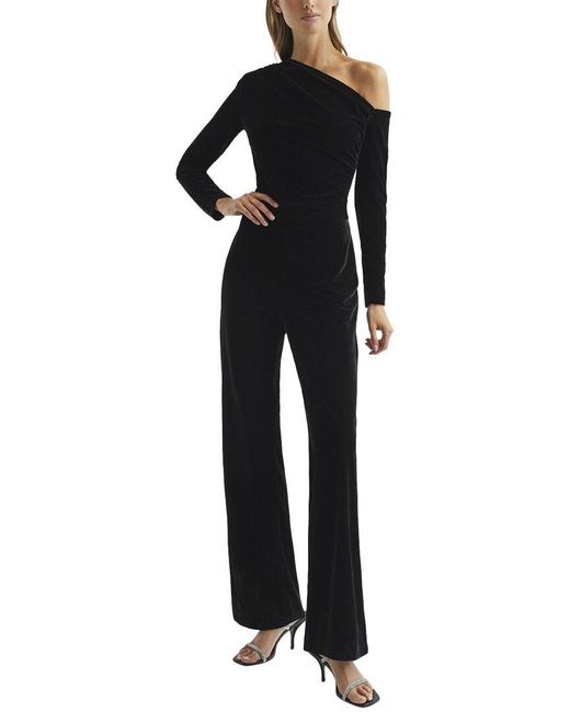 Reiss Black Ella Fitted Velvet Jumpsuit