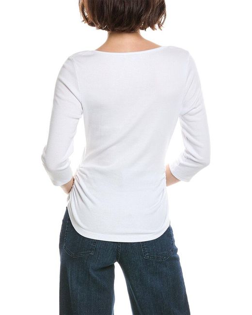 Michael Stars White Asha 3/4 Sleeve Straight Neck Top