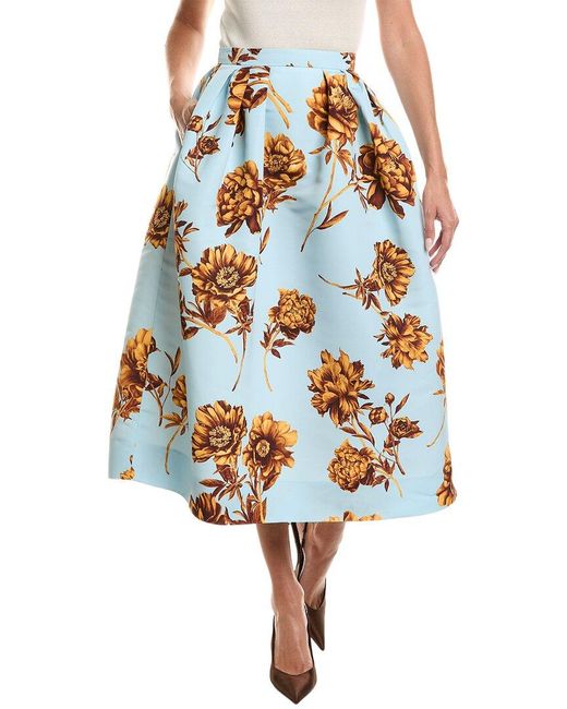 Oscar de la Renta White Peony Print Circle Skirt
