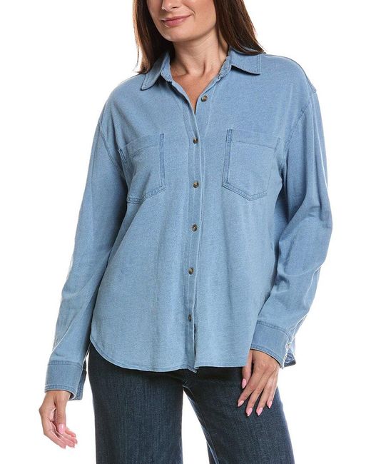 Z Supply Blue Reese Jersey Denim Button-Up Blouse