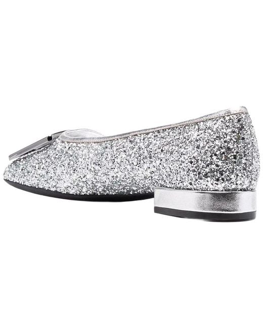 Ferragamo Gray Logo Plaque Leather Ballet Flat