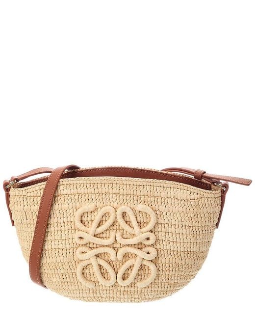 Loewe Natural Logo Small Raffia & Leather Shoulder Bag