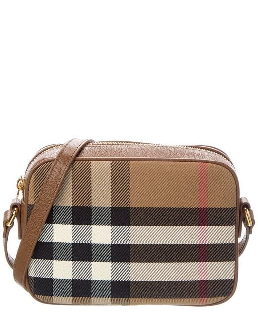 Burberry Brown Small Check Canvas & Leather Camera Bag