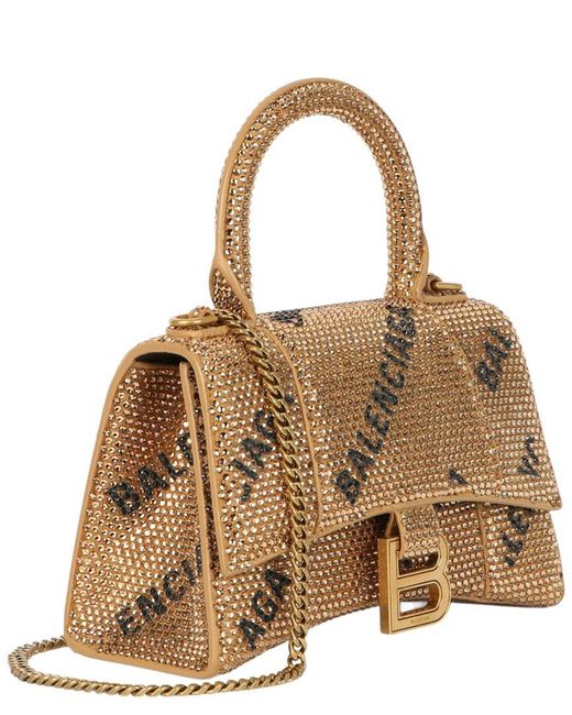 Balenciaga Metallic Hourglass Xs Leather Top Handle Bag
