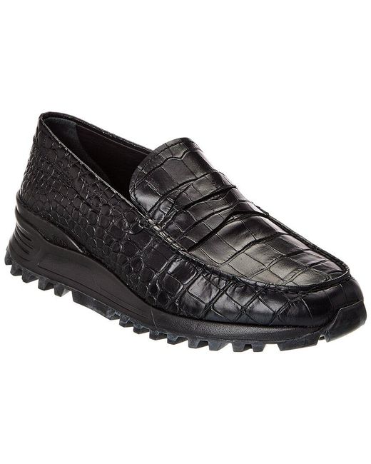 Tod's Black Croc-Embossed Leather Loafer for men