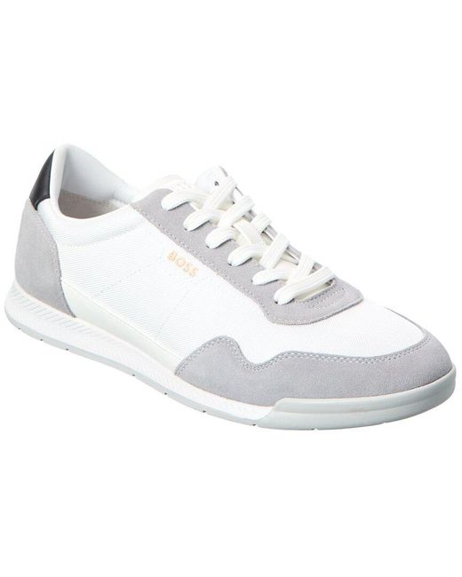 Boss White Titanium Suede Sneaker for men