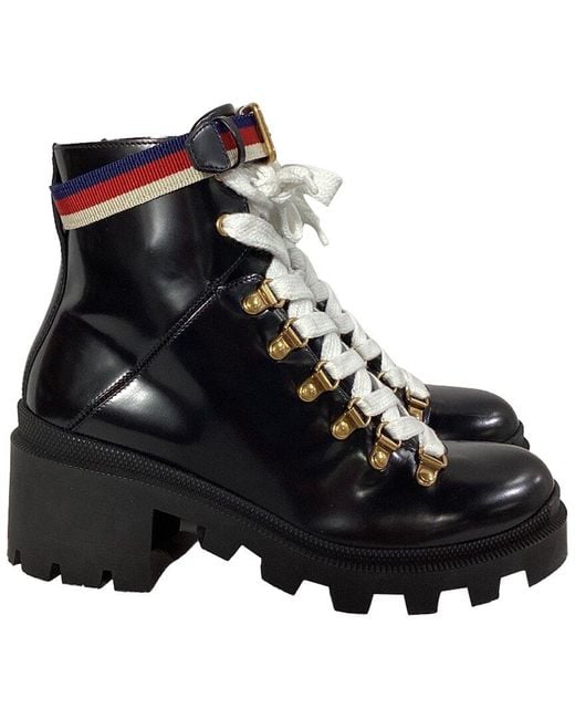 Gucci Black Leather Trip Lug Sole Combat Boot (Authentic Pre-Loved)