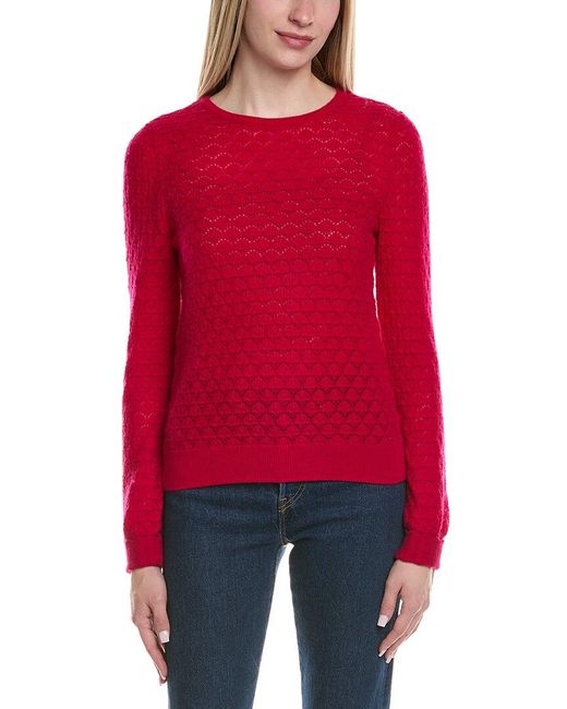 Sofiacashmere Red Pointelle Crewneck Wool & Cashmere-Blend Sweater