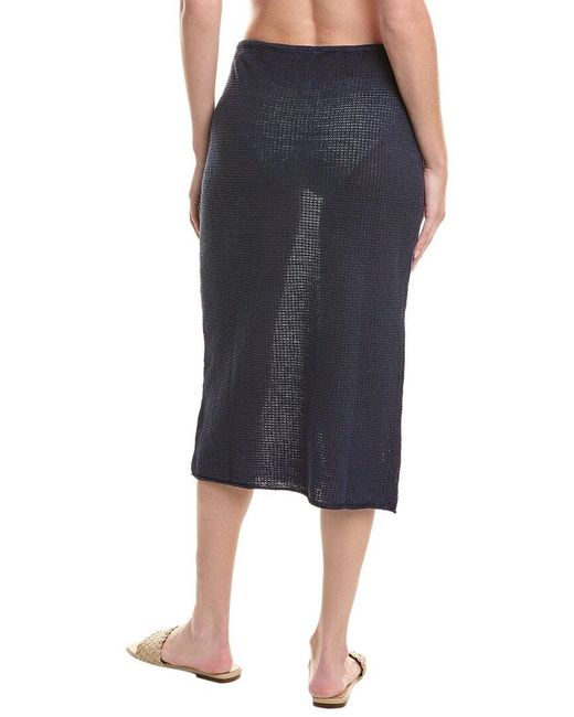 Onia Blue Linen Knit Low Rise Midi Skirt