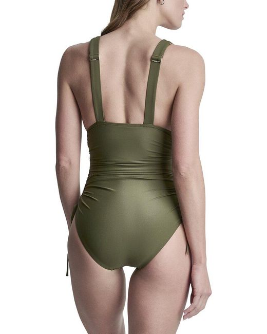 DKNY Green Plunge Swimsuit With Side Tie