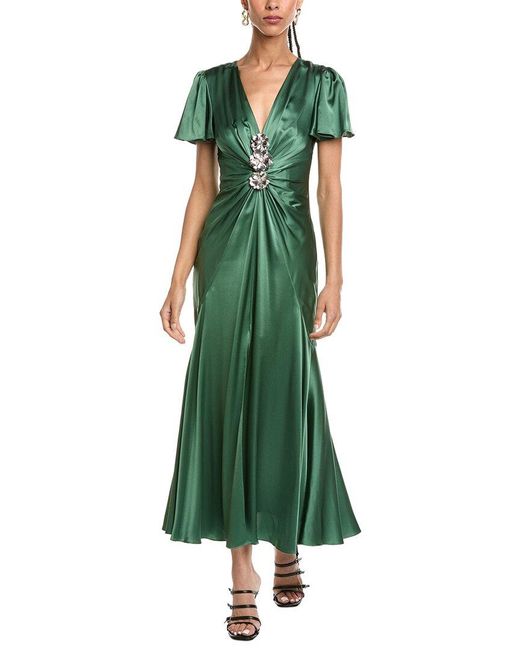 Cinq À Sept Green Kordyn Silk Maxi Dress