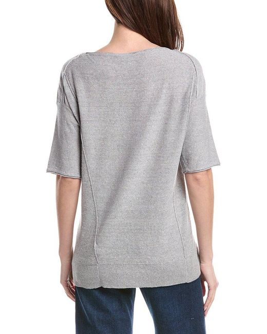 Lafayette 148 New York Gray Relaxed Linen-Blend Pullover