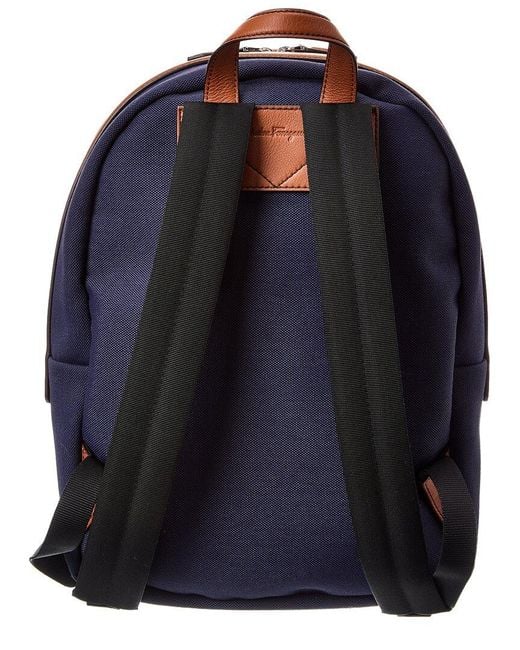 Ferragamo Blue Canvas & Leather Backpack for men