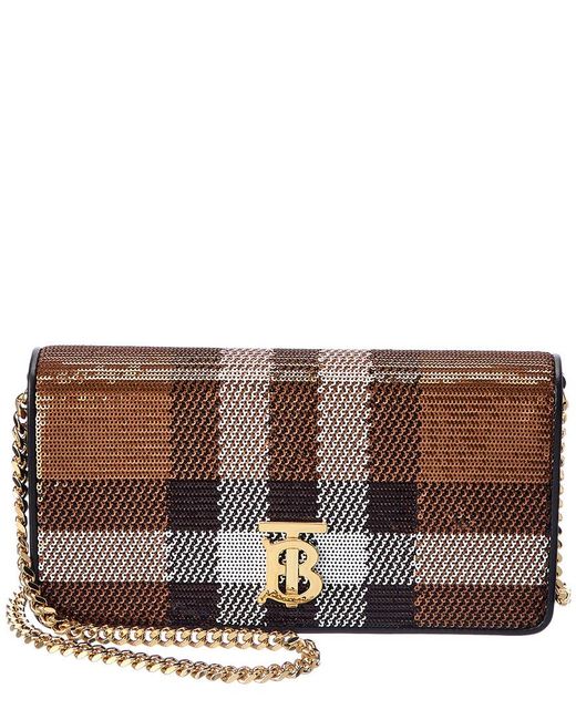 Burberry Brown Lola Mini Sequin & Leather Wallet On Chain