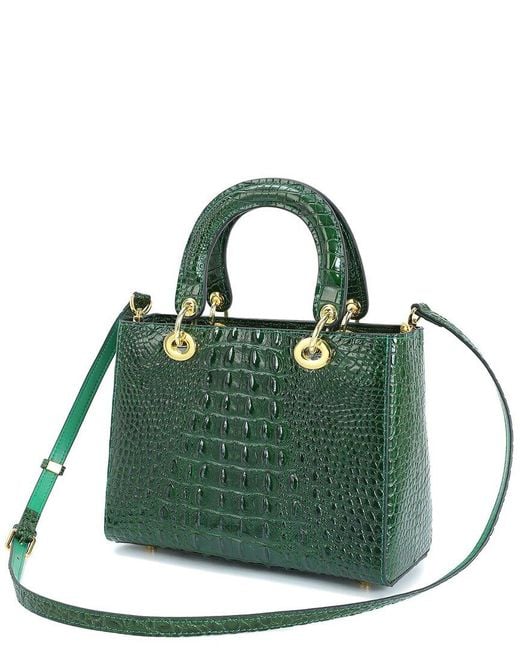 Tiffany & Fred Paris Green Alligator-Embossed Leather Satchel