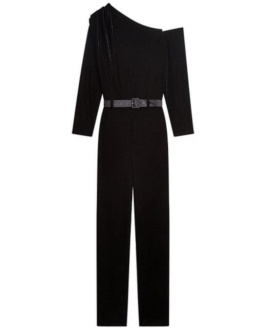 Reiss Black Elyse Velvet Asymmetrical Jumpsuit
