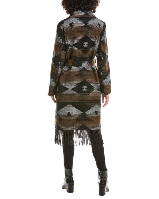 Frye Black Fringe Belted Coat