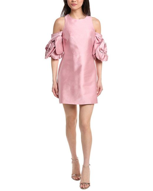 Marchesa Pink A-Line Silk-Blend Mikado Mini Dress