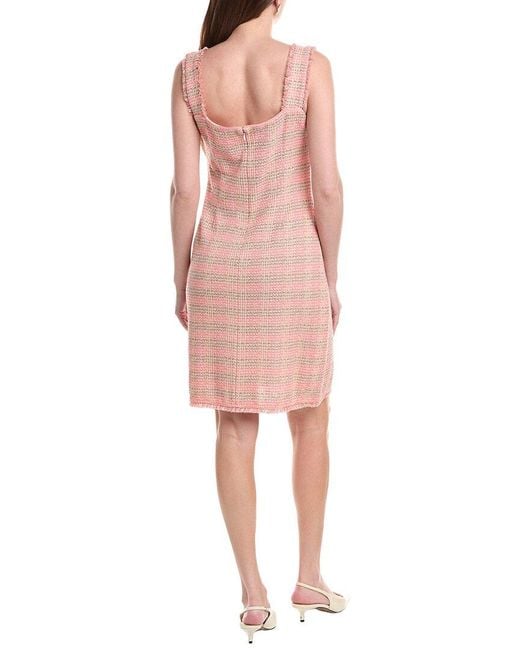 Misook Pink Fringe Trim Tweed Knit Mini Dress