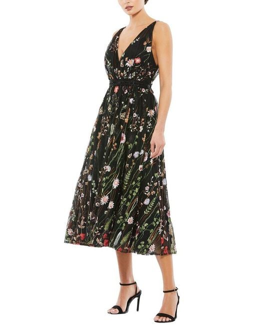 Mac Duggal Multicolor V-Neck Floral Midi Dress