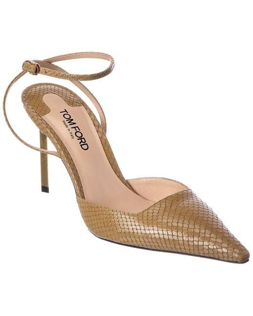 Tom Ford Metallic Snake-Embossed Leather Slingback Pump